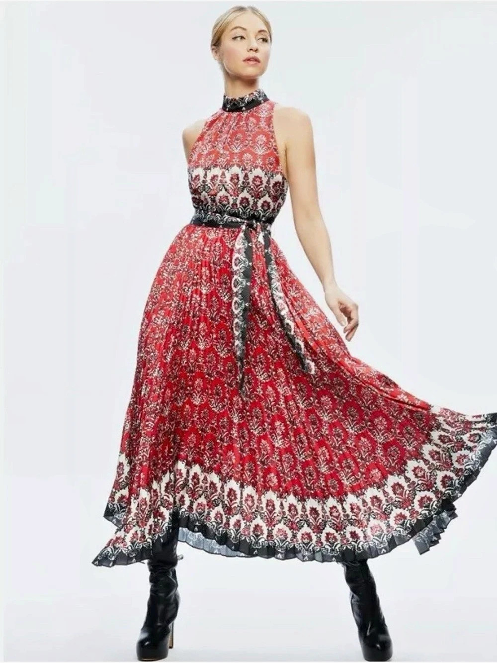 ALICE + OLIVIA • Mertie Print Tie Waist Sleeveless Maxi Dress Size 0